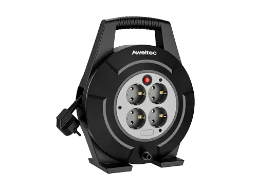 Aweltec 4 ソケットケーブルリール 10m/15m、サーマルカットアウト付き Schuko 延長コードリール、ドイツ規格、H05VV-F 3G1.5、3200W