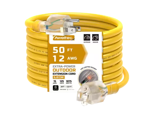 Aweltec 50 FT 12 AWG 屋外延長コード、1875W LED 照明付きソケット、UL 認定済み