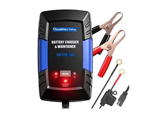 Aweltec 6V/12V バッテリー充電器 800mA スマートメンテナー 車オートバイ芝刈り機用