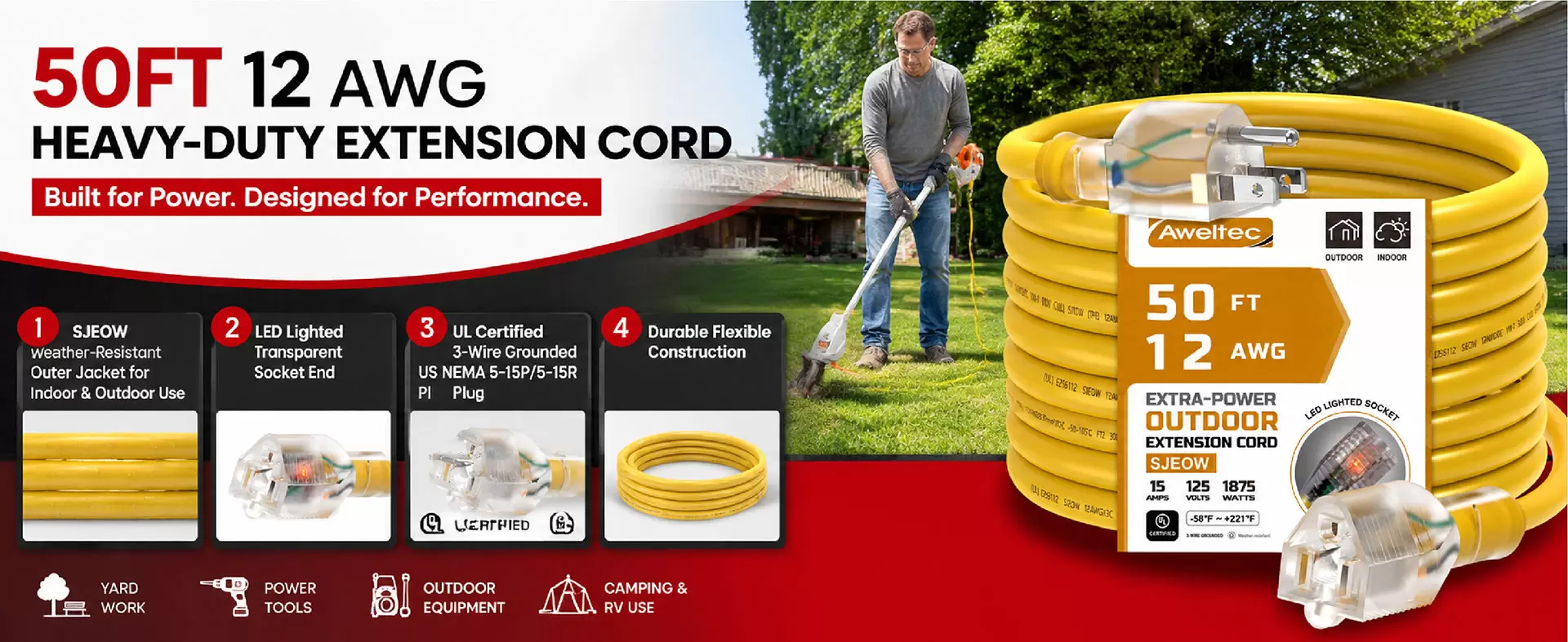 Aweltec 50 FT 12 AWG 屋外用延長コード