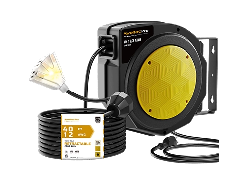 AweltecPro 40FT 格納式延長コード リール、12/3 AWG、ETL リスト済み